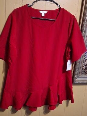 Time and Tru Red Short-Sleeve Peplum Tunic